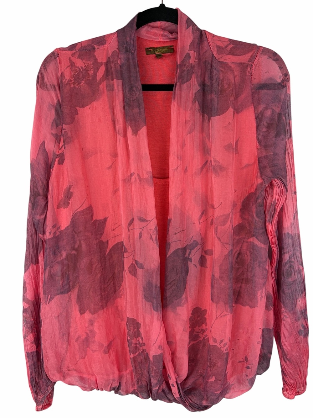 Piazza Roma Italy 100% Silk Floral Layered Cardigan Top Pink Medium